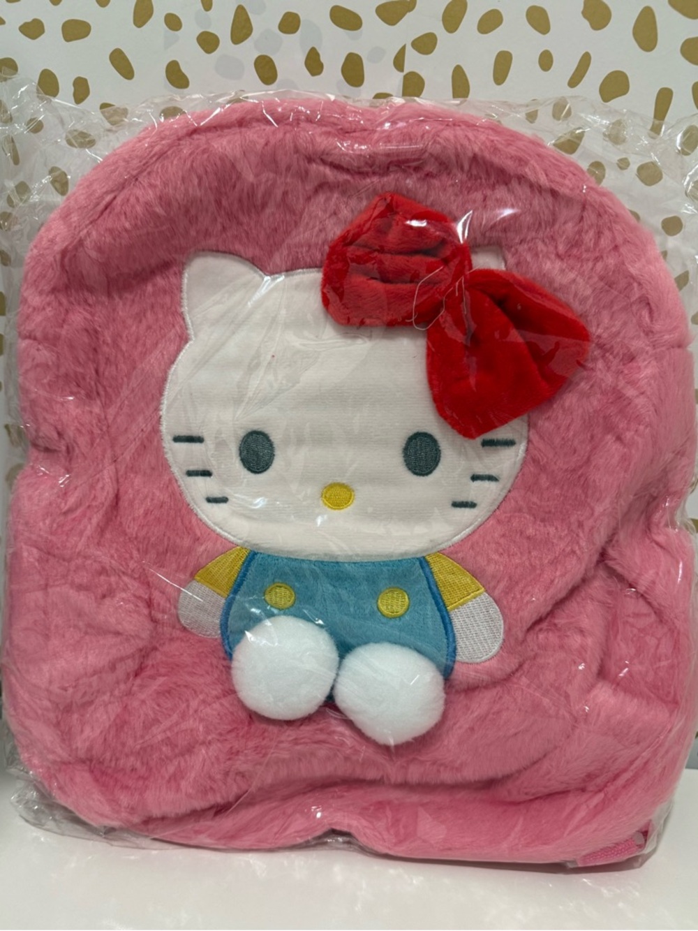 Hello Kitty Plush Pink Backpack with Red Bow and Blue Outfit